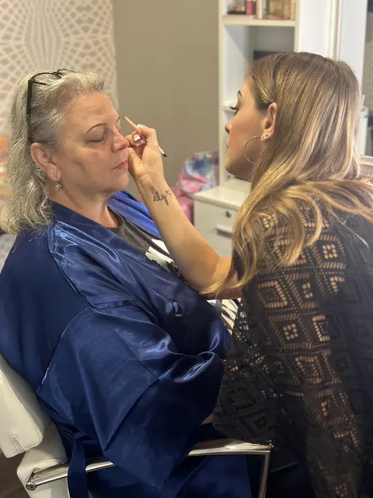 Makeup in progress in the salon